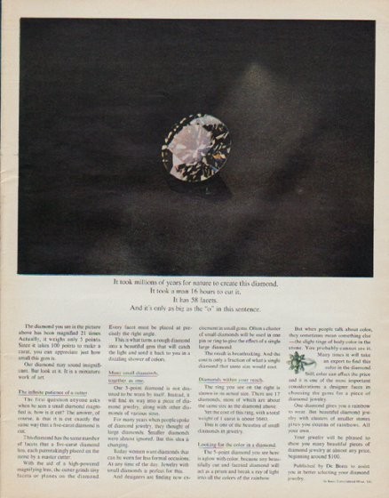 1982 A Diamond is Forever De Beers Vintage Print Ad/Poster 80s Man Cave Bar  Art