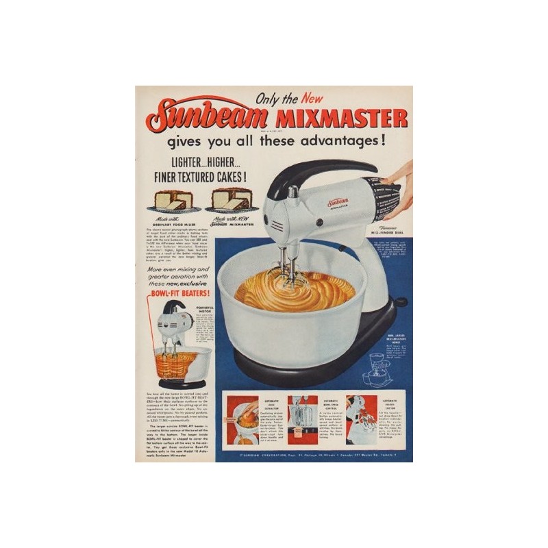 Vintage SUNBEAM Mixmaster Junior Hand Mixer + Beaters Original Box- Model H