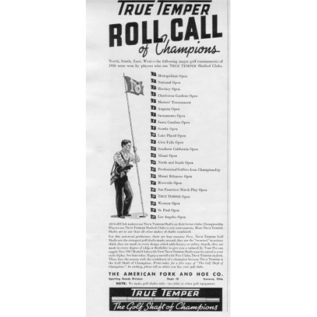 1937 True Temper Ad "Roll Call Of Champions"