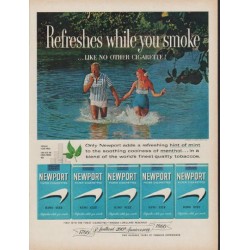 1960 Newport Cigarettes Ad "Refreshes while you smoke"