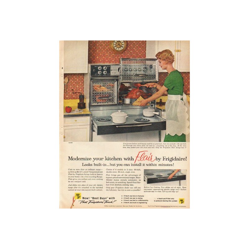 1964 pink aqua yellow Frigidaire electric stove range oven vintage ad